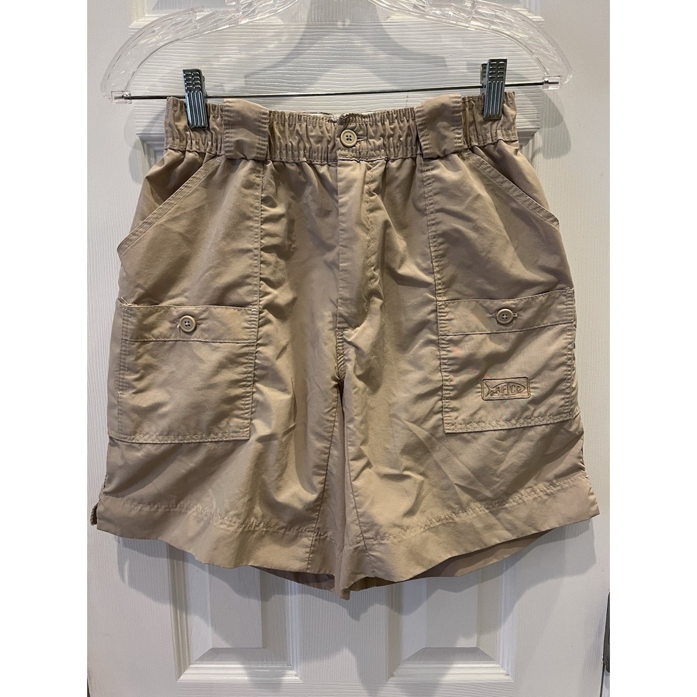 AFTCO Original Fishing Shorts Men's 30 Khaki 100% Nylon Elastic Waist 7" Inseam